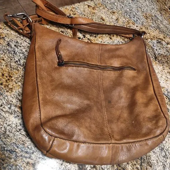 Genuine Leather Brown Shoulder Bag with Zipper Pocket - Picture 9 of 16